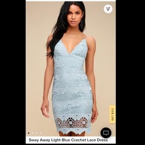 NWT. Woman’s Lulu’s light blue crochet midi dress. Size medium.